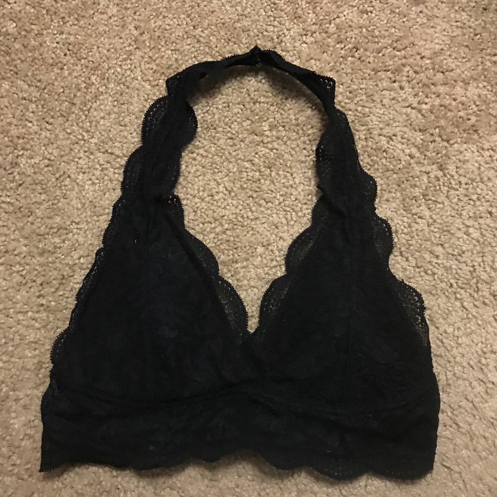 LACY BLACK HALTER BRALETTE - S